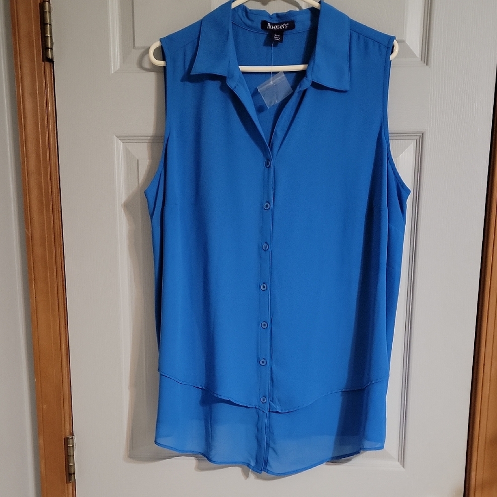 Roaman's Vibrant Blue Sleeveless Blouse Size 20W NWT